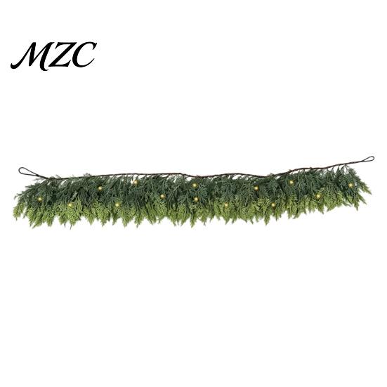 Decorative Garland for Holiday Parties Pre-Lit Artificial Christmas Decoration, Real Touch Cedar Cypress Pine Greenery with Decor LED Light