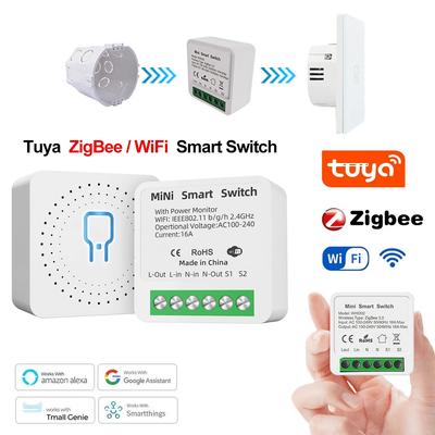 Tuya ZigBee WiFi Автоматический выключатель Умный переключатель 2-полюсный Модуль реле 220В 110В 16А Приложение Smart Life Голосовое управление Для Alex Google Home