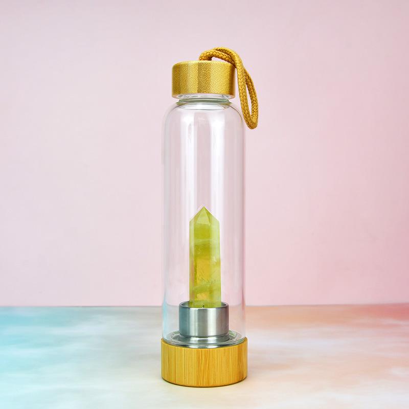 Стеклянный стакан для воды Энергетический столб из кристаллов Бамбуковая крышка Набор натуральных кристаллов Стеклянный стакан
