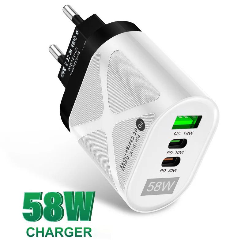 PD33W QC3.0 65W GaN Многопортовое Быстрое Зарядное Устройство Европейского Стандарта с Поддержкой 9В/12В