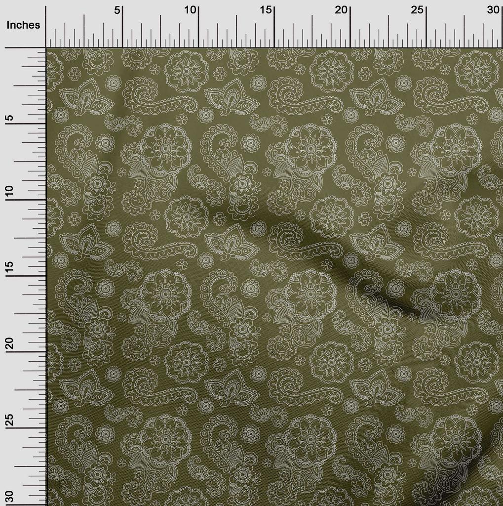 oneOone Cotton Flex Dark Olive Green Fabric Asian Paisley Quilting Supplies Print Sewing Fabric By The Yard 40 Inch