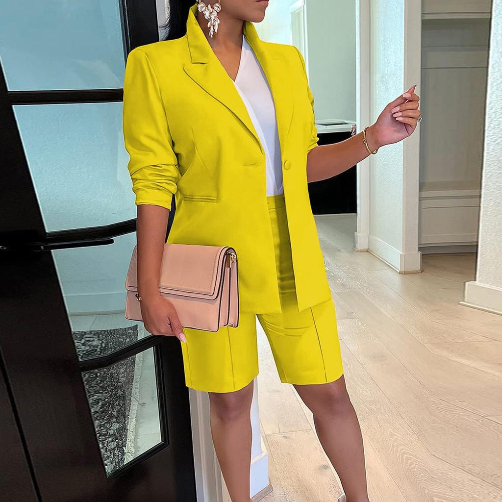 Женский костюм, пиджак, шорты, комплект из двух предметов, пальто, однотонный тонкий костюм