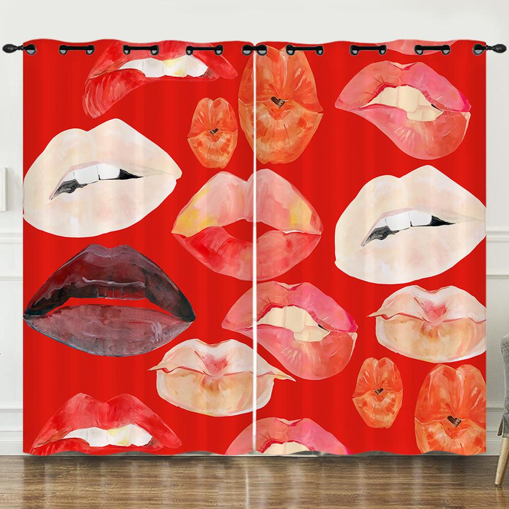 Curtains Sexy Lips Red Lips Oil Painting 3D Digital Printing Blackout Curtain Punching