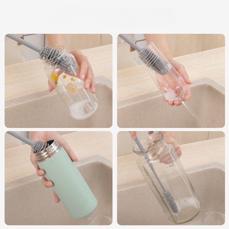 Silicone Long-Handle Cup Brush for Cleaning Insulated Cups, Long-Handle Glass Cup Brush, Bottles with No Dead Angles, Kitchen Cleaning Brush
