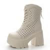 Fashion High Quality 11CM Height Women Summer Motorcycle Boots High Heel New Genuine Leather Mesh Boots Women Cool Ankle Boots Women