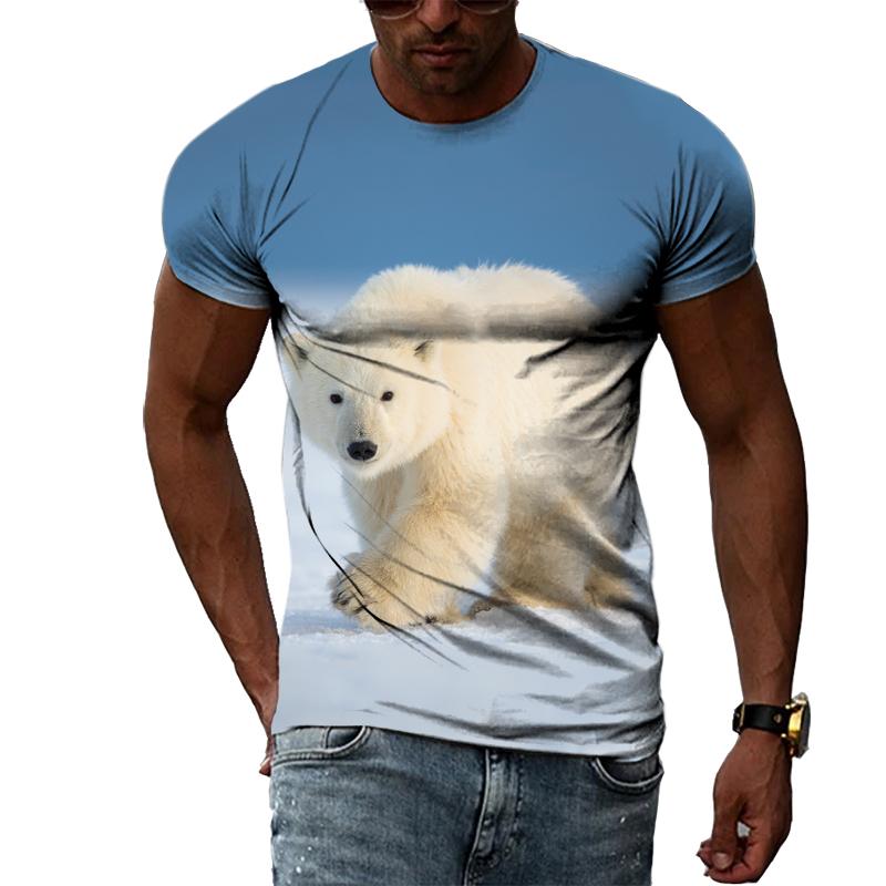 Летние оригинальные футболки с изображением медведя и животного, мужские повседневные футболки с интересной индивидуальностью и круглым вырезом с 3D принтом и короткими рукавами, уличная одежда