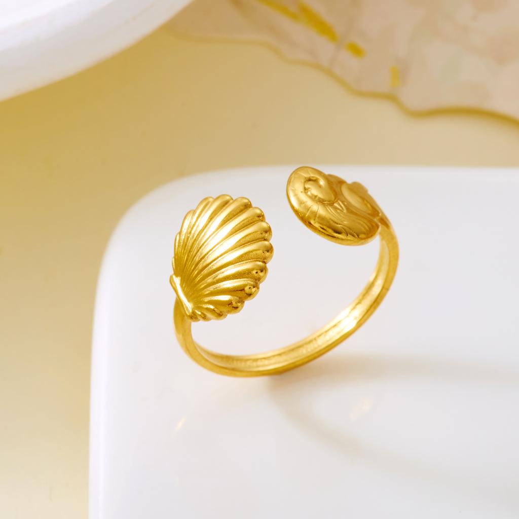 Vintage Gold Color Starfish Shell Rings for Women Stainless Steel Ocean Series Flower Stars Whale Adjustable Finger Ring Jewelry