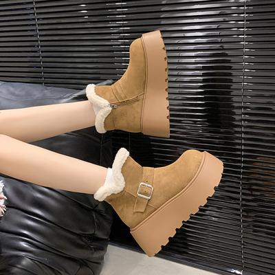 Женские зимние теплые меховые ботинки большого размера, зимние ботинки на щиколотке с подкладкой, нескользящие ботинки для пешего туризма и спорта, хлопковые ботинки