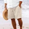 Cotton Linen Shorts with Multiple Pockets Drawstring Men's Striped Beach Pants Shorts Men’s