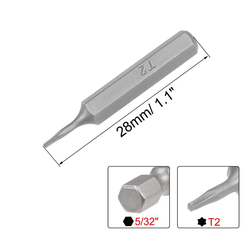 T2 T5 T6 T8 Torx Бита для отвертки Torx Биты Torx 5/32 дюйма Шестигранный хвостовик Шестигранная головка Комплект бит для отвертки Инструменты Для электроинструмента Длина 28 мм