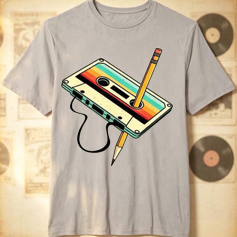 80s Vintage Tape Pencil Music Tshirt For Men And Women New Trendy Design Tshirt For 20262026 Autumnwinter With Discount