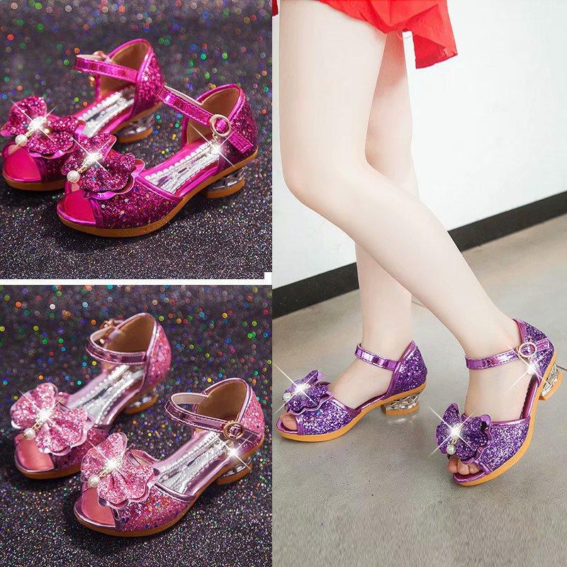 New Princess Shoes Kids Shoes Girls High Heels Dress Shoes Flower Butterfly Sandals Bowknot Crystal Princess Queen Cosplay Party Girl Dance Shoes