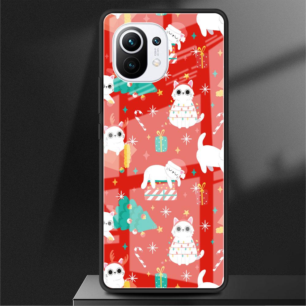 Стеклянный чехол для Xiaomi Poco X3 NFC 11 Lite 11T F3 M3 для Redmi Note 11 10 9 8 Pro 10S 9S 9A 9C Чехол для телефона Snow Merry Christmas