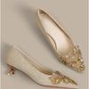 Туфли цвета шампанского с пайетками, двусторонние, с острым носком, на низком каблуке, свадебные, женские, удобные, для невесты и подружек невесты, Faiona...