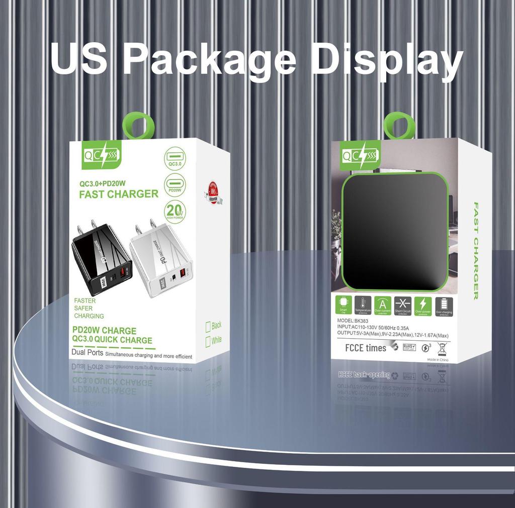 Двойное быстрое USB-зарядное устройство - 5В/9В/12В, QC3.0+PD, стандарты ЕС/США