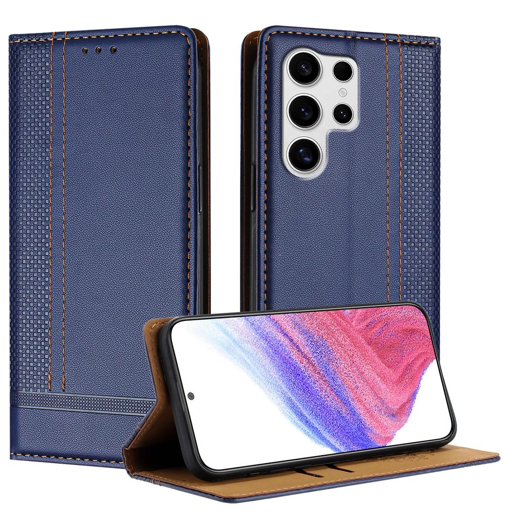 Чехол для Samsung Galaxy S25 Ultra, кожаный чехол-подставка с L-образным сетчатым узором и слотами для карт