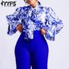 Женская мода повседневная весна осень цветочный узор блузки и рубашки с длинным рукавом и высоким воротом
