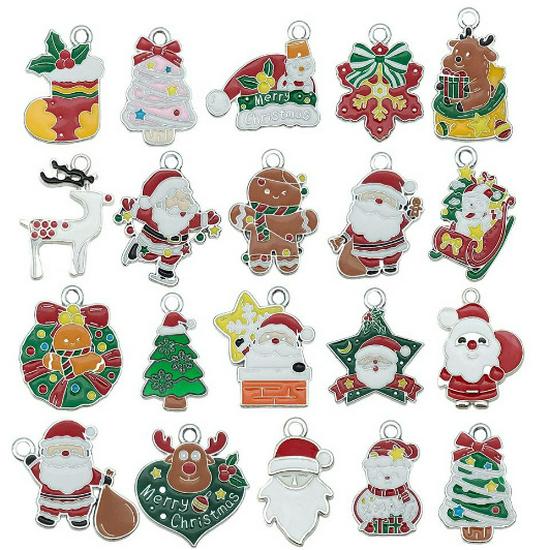 50-Piece Christmas Alloy Enamel Charms Set: Mixed Style DIY Pendants and Dangle Charms.