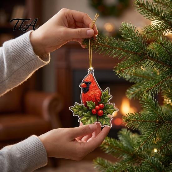 Acrylic Ornament Collection Red Bird Advent Calendar, 24-Day Christmas Countdown Set with Ornaments, 2D Tree Hanging Decor, Holiday Gift for
