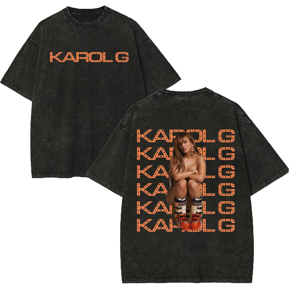 Vintage Washed Karol G Tropicoqueta Tour 2026 Tshirts Men Women Fashion Pop Music T Shirt Summer Casual Loose Cotton Tshirt
