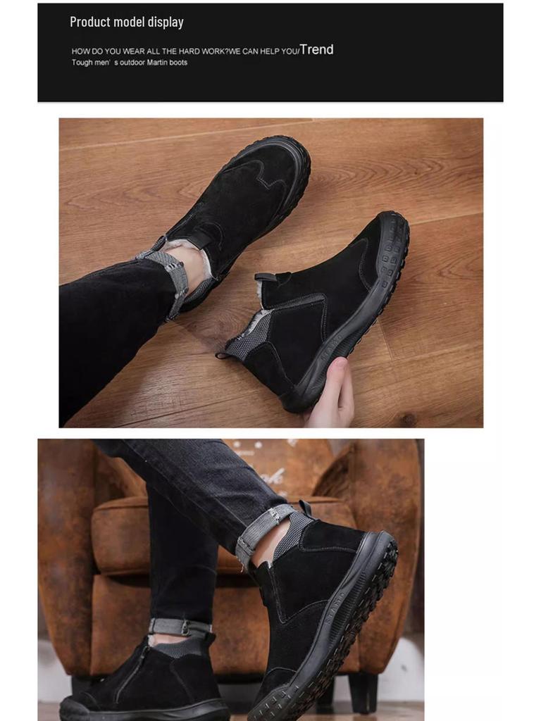 Мужские зимние хлопковые сноубутсы на толстой подошве, теплые короткие ботинки на платформе с подкладкой из плюша, слипоны