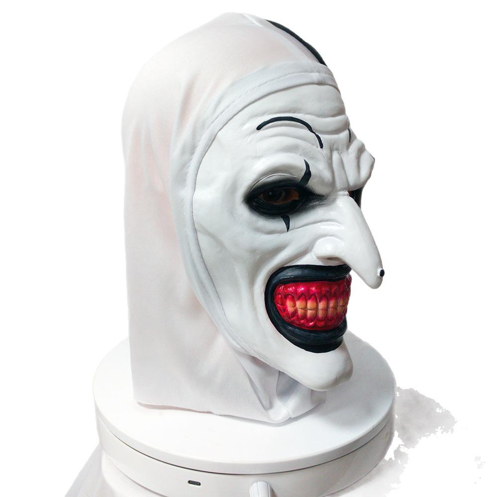 Horror clown mask for Halloween, scary masquerade mask with hat, white horror clown headgear