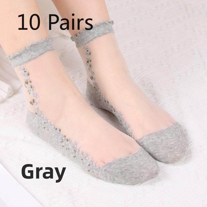 10 Pairs Spring and Summer Crystal Stockings Cool Clear Glass Stockings Women's Short Socks Women's Thin Socks