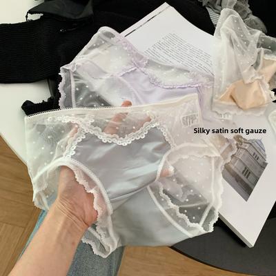 Женские весенне-летние кружевные сетчатые трусики 10A с антибактериальной защитой и низкой посадкой