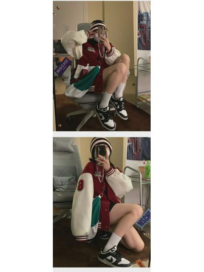 Женская зимняя модная корейская бейсбольная куртка из бархата с вышивкой