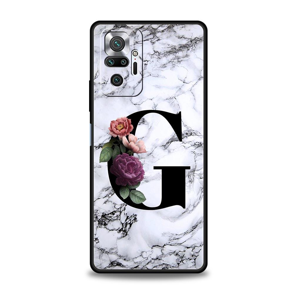 Чехол для телефона Xiaomi Redmi Note 14 13 5G 10 11 12 Pro Plus 4G 14C 13C 12C 10C, черный, с буквами, цветами, английским алфавитом, мраморным рисунком