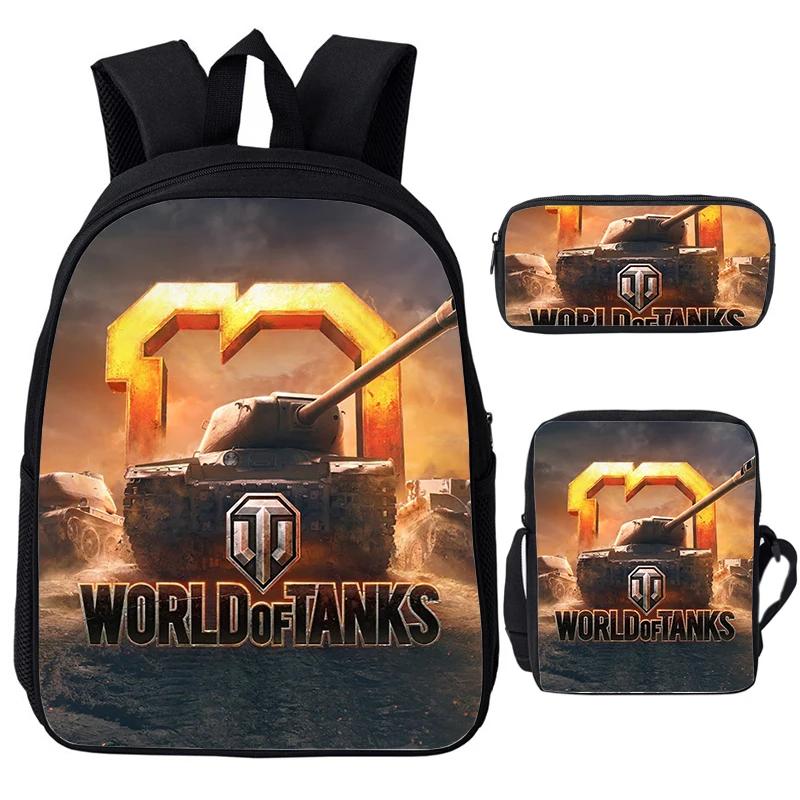 Набор из 3 шт. Игровые Аниме Школьные сумки War Thunder Рюкзаки с принтом Боевые Танки для Школы Подростка Девочек Мальчиков Рюкзак World of Tanks