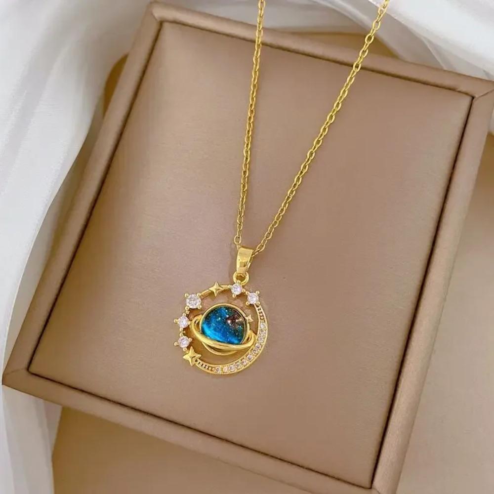 Ожерелье «Звездная планета» Нишевый дизайн Цепочка Титановая сталь Роскошное и блестящее Элегантный кулон в китайском стиле