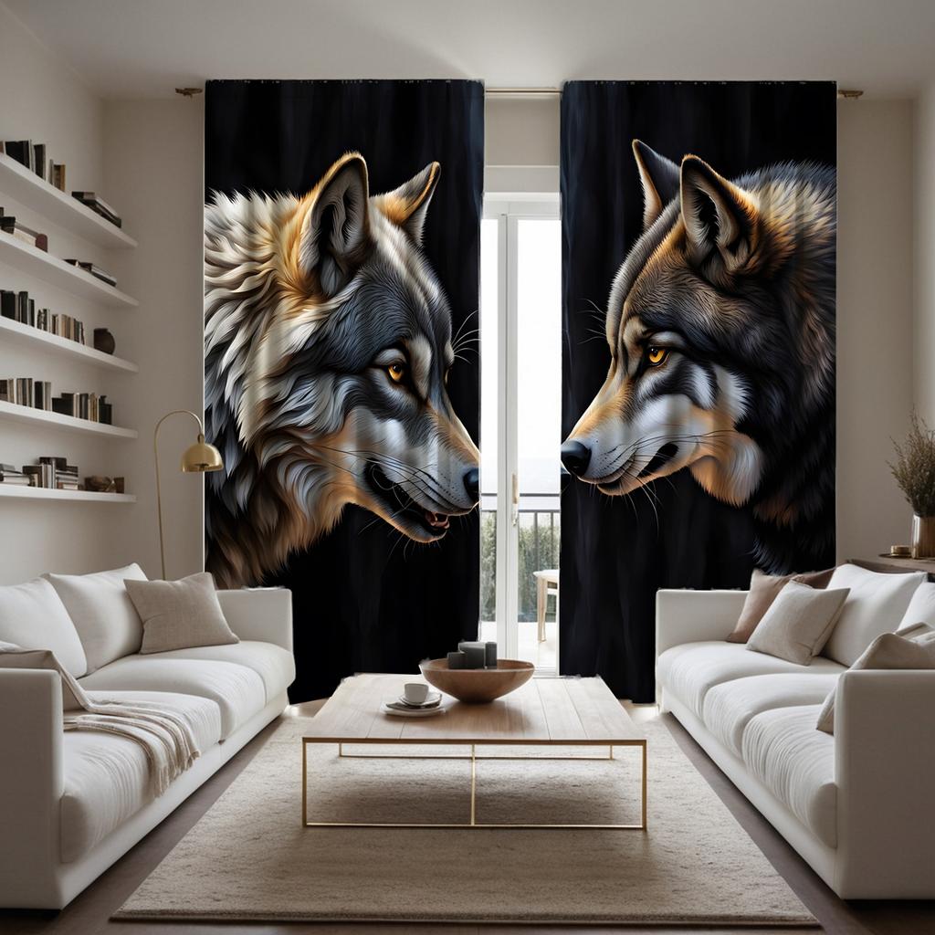 Hd Wolf Totem Decorative Curtain Black Tie Digital Printed Home Decoration Style Living Room Bedroom Curtains Set Of 2 Made Polyester Great Decor