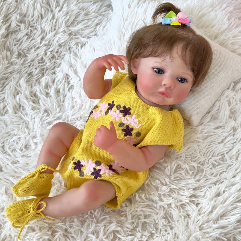 Lifelike 48cm Reborn Baby Doll Girl Meadow Full Body Vinyl Real Looking Newborn Doll Soft Touch 3D Painted Skin with Visible Veins Art Dolls Kid's Toy