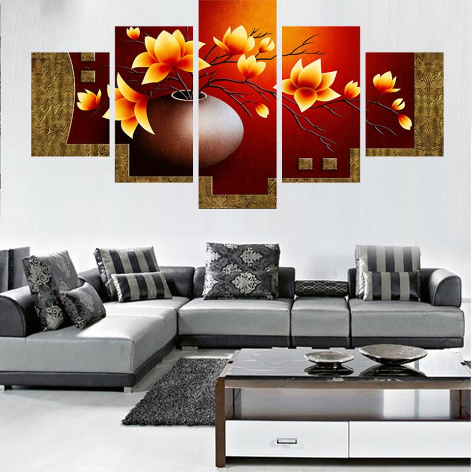Art Modern Canvas Painting Wall 5 Panel Flower Modular Picture Home Decoration Print On For Living Room Canvas Poster