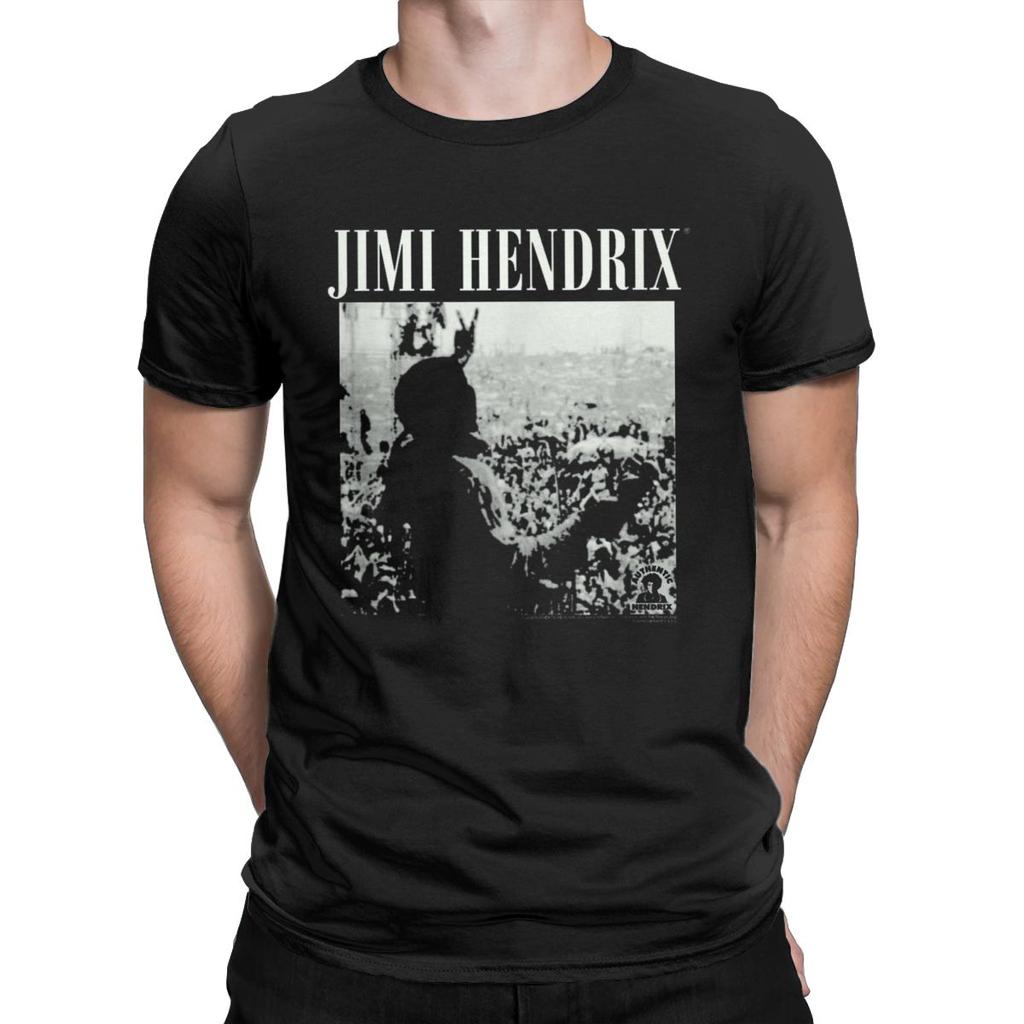Мужские футболки Jimi Rock Hendrixs Live At Woodstock Винтажные футболки с изображением певца и гитариста Футболки с коротким рукавом и круглым вырезом Футболки из хлопка с круглым вырезом Топ больших размеров