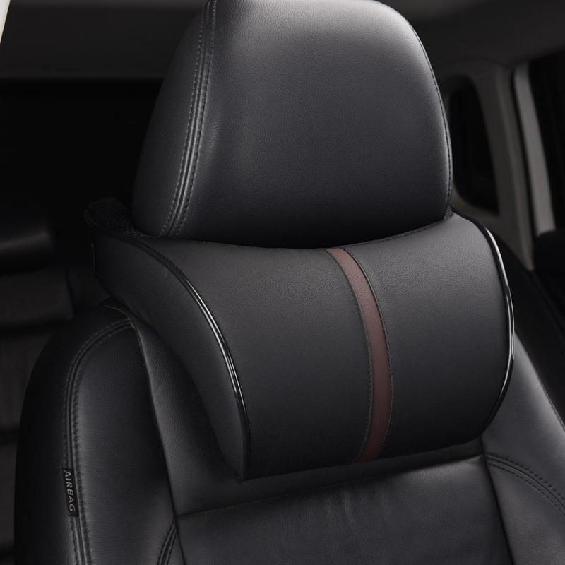 Adjustable Car Headrest Pillow Set Leather Auto Neck Protection Rest Pillows Seat Waist Supports Lumbar Cushion Memory Cotton