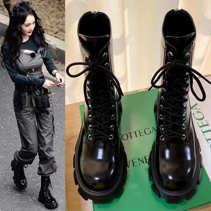 2024 Spring/Autumn Trendy Versatile Rear Zipper Thick Soled Tall Short Boots Work Clothes Motorcycle Boots Women's Casual Shoes