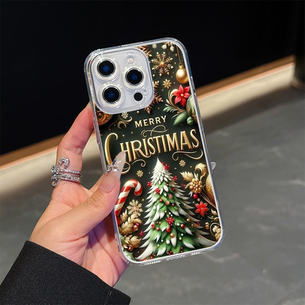 Ae105 Happy New Year art Christmas Magsafe Прозрачные чехлы для Samsung S23 S24 Ultra S21 FE iPhone 16 Pro Max XR Магнитная беспроводная зарядка Задняя крышка
