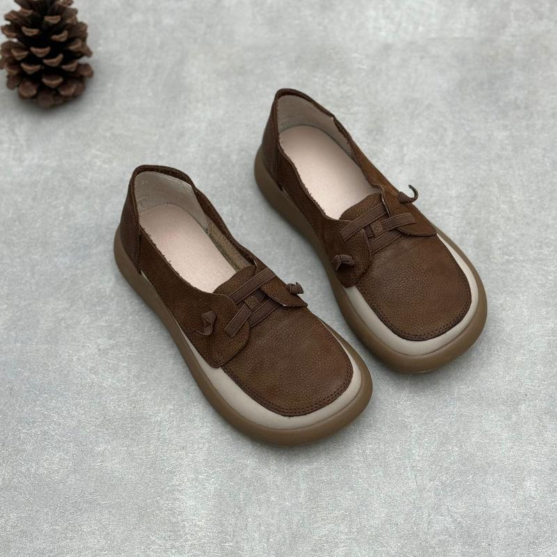 Johnature Мокасины из натуральной кожи с мягкой подошвой, женские туфли без застежек в стиле ретро с круглым носком на плоской подошве