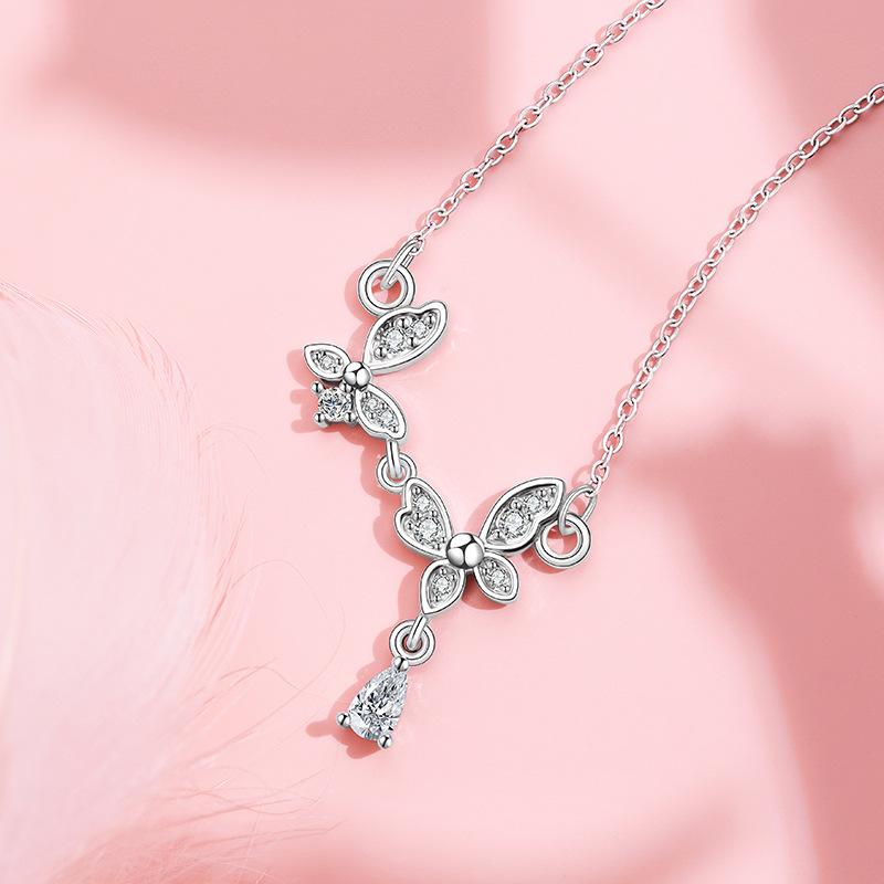 Tassel Zircon Necklace Female Light Luxury Sweet Fresh Girl Inlaid with Diamond Stainless Steel Collarbone Chain