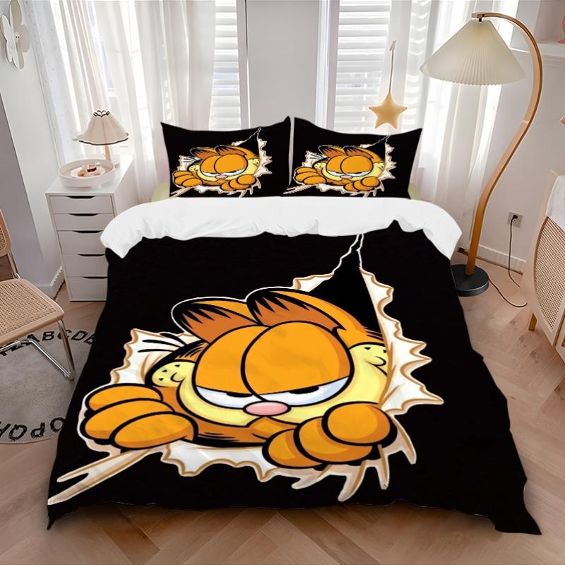3pcs Garfield Cartoon Character Bedding Set, Including 1 Quilt Cover and 2 Pillow Shams, Without Filling, Soft and Comfortable Home Bedroom