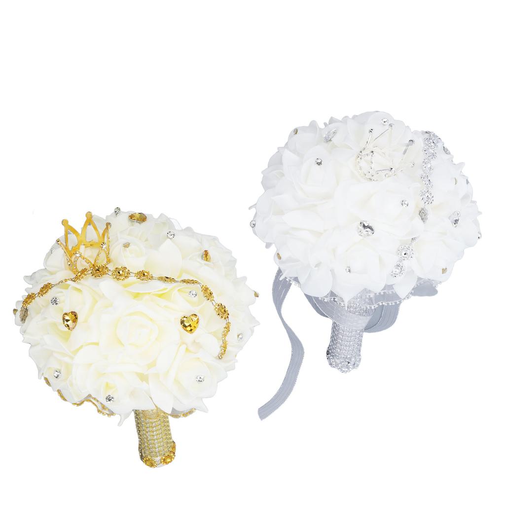 Свадебный букет с короной 10,6-дюймовый ПУ кружевной атлас свадебный букет невесты искусственный цветок ручной работы 