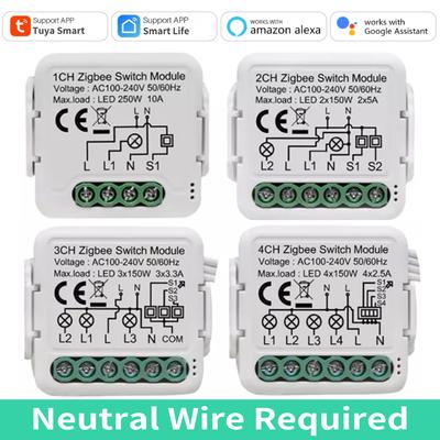 1-4 Gang Tuya ZigBee Smart Switch Module Требуется нейтральный провод 2-позиционный мини-выключатель DIY для Alexa Google Home Smart Life