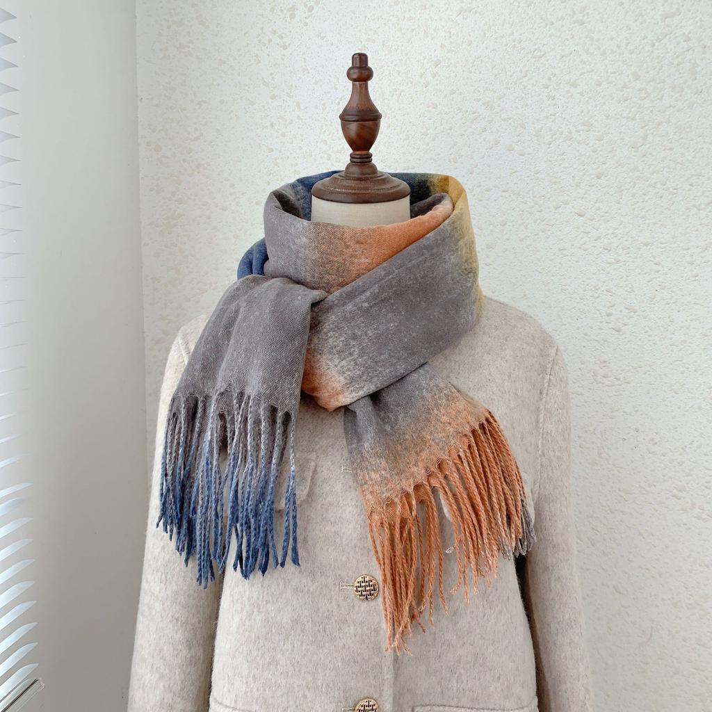 2024 Autumn/Winter New Gradient Imitation Cashmere Tassel Printed Scarf Fashion Versatile Office Warm Shawl Scarf For Men And Women
