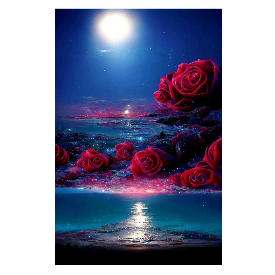 5D DIY Алмазная мозаика Картина Полный квадрат Стразы Озеро Замок Лунная дорога Алмазная вышивка Цветочный пейзаж Головоломка Подарок