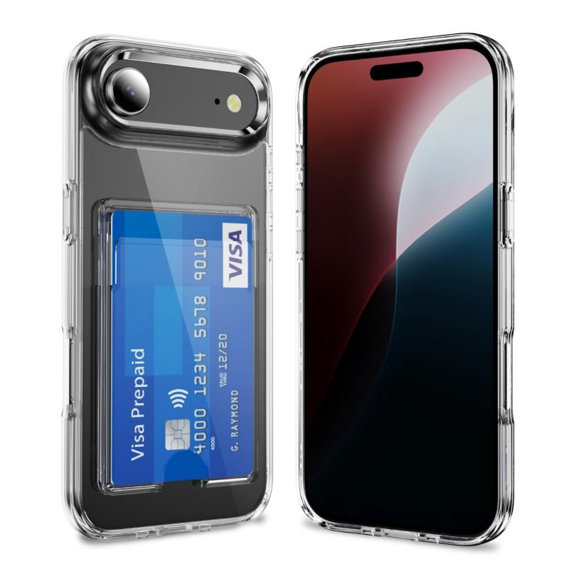 For iPhone 17 Air Clear Phone Case with Screen Film WANLONFENG CK Series Card Holder Cover (Big Lens Hole)