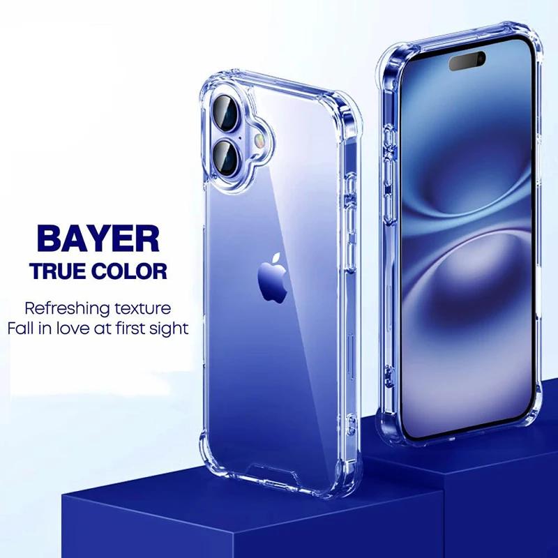 Ударопрочный Гибридный Чехол Для iPhone 16 Pro Max Plus Mini Тонкий Кристально Прозрачный Жесткий Задний Чехол Силиконовая Оболочка Ультратонкий Роскошный