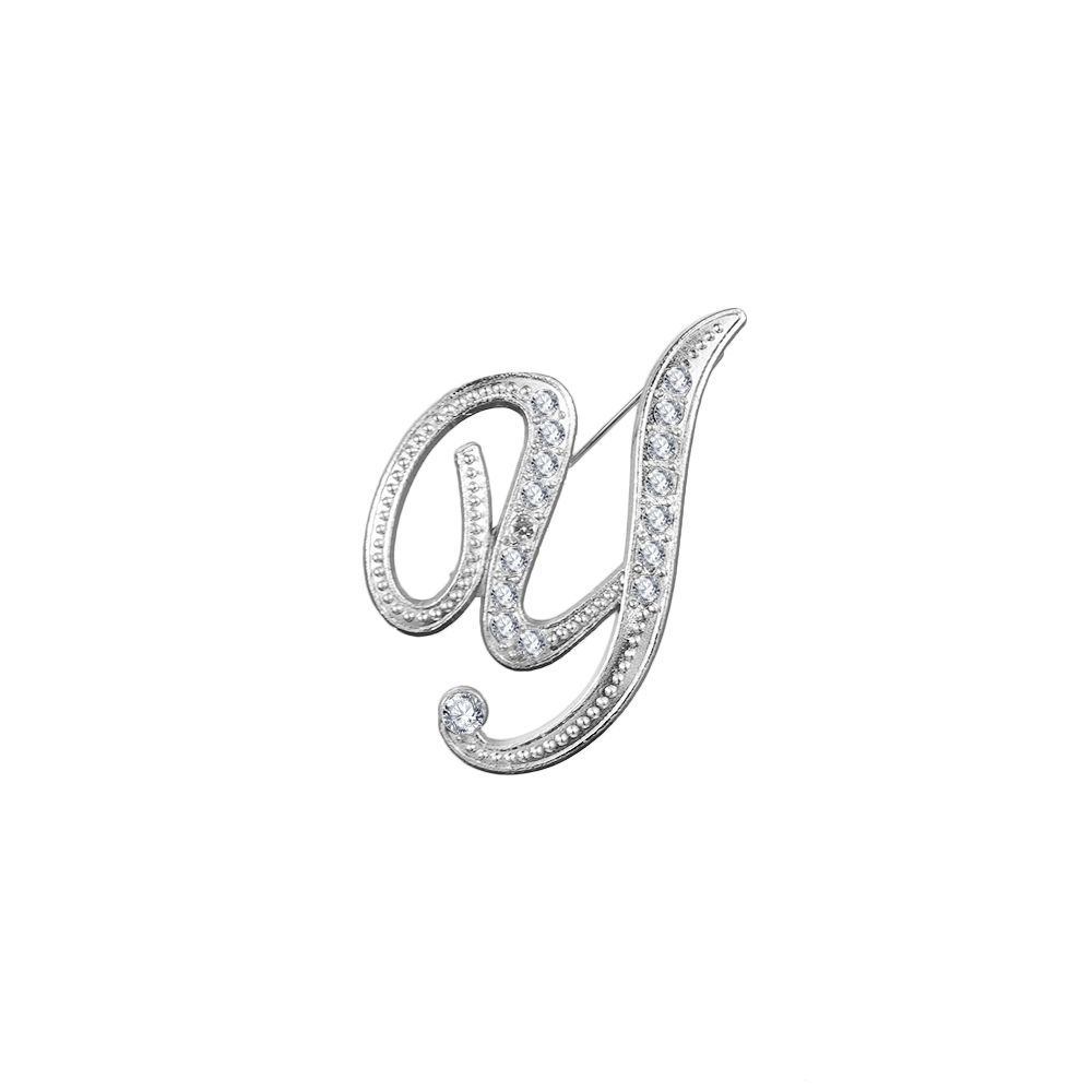 Suit Collar Accessories 26 English Letters Rhinestone Clip Initial Lapel Pin Crystal Letter Brooch