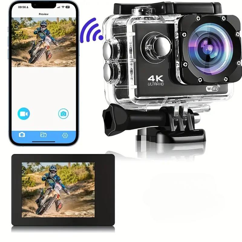 Экшн-камера Ultra HD 4K/30 кадров в секунду WiFi 2 дюйма 170D Подводная водонепроницаемая шлемная видеозапись Спортивные камеры Уличные видеокамеры